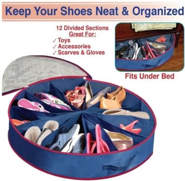 12 Pair Under Bed Shoes Round Storage | Boots Storage Organiser | Space Saving Shoe Organizer Bag  - Image 2