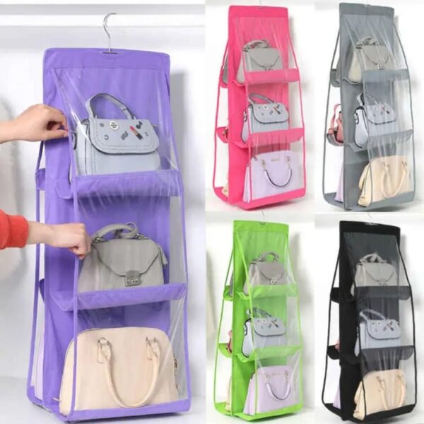 Product details of Pocket Double Sided Hand Bag / Purse Organizer | transparent look Bag Storage Holder | Closet Space Saving