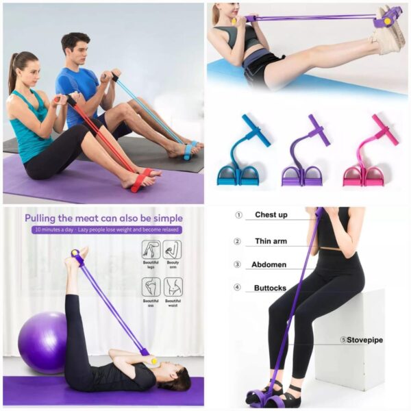 Silicone Tummy Trimmer Resistance Bands with Pedal - Elastic Pull Rope for Home and Gym Workouts