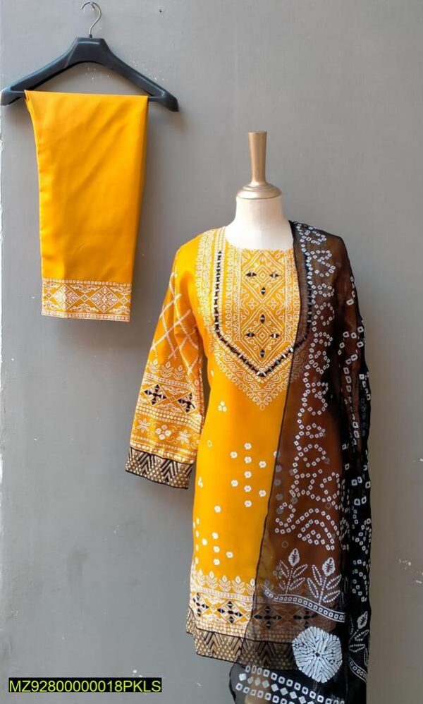 3 Pcs Stitched Katan Silk Mirror Work Suit - Image 4