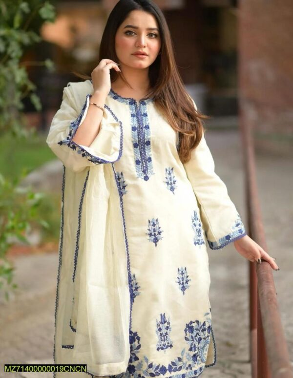 3 Pcs Stitched Organza Embroidered Suit - Image 5