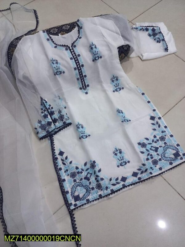 3 Pcs Stitched Organza Embroidered Suit - Image 4