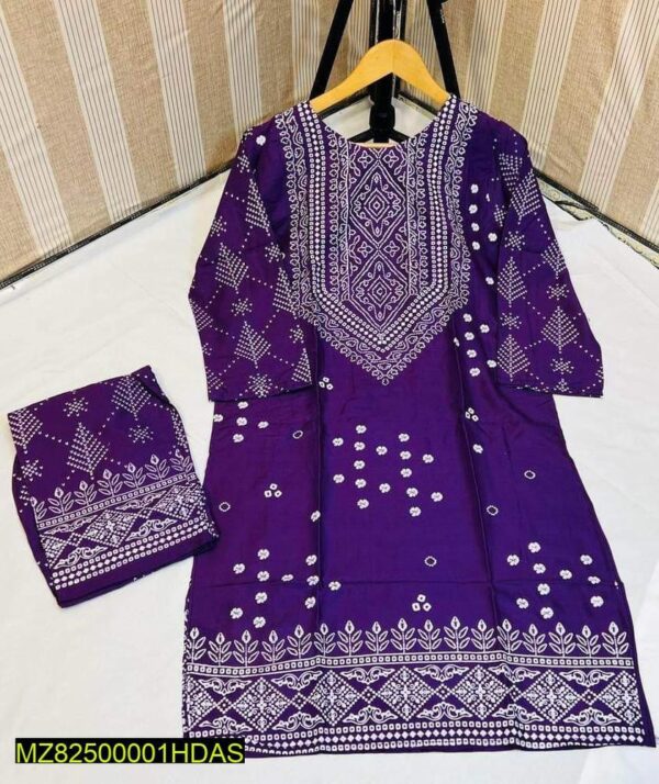 2 Pcs Women's Stitched Linen Embroidered Suit - Image 2