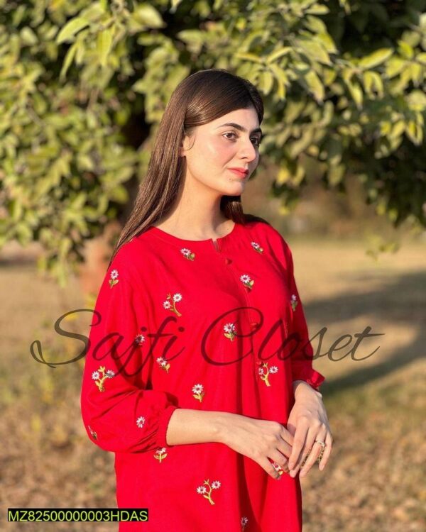 3 Pcs Stitched Linen Floral Embroidered Suit - Image 3