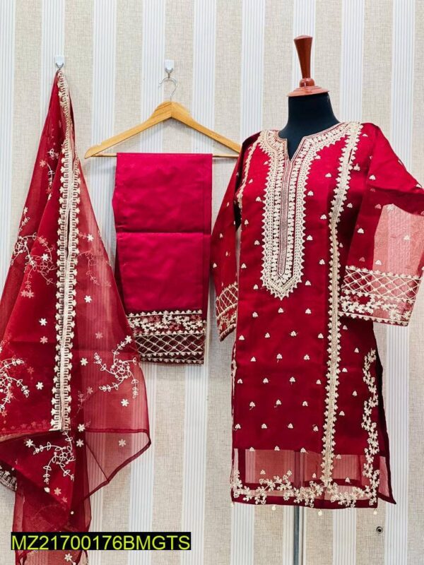 3Pc Stitched Embroidered Organza Suit - Image 2