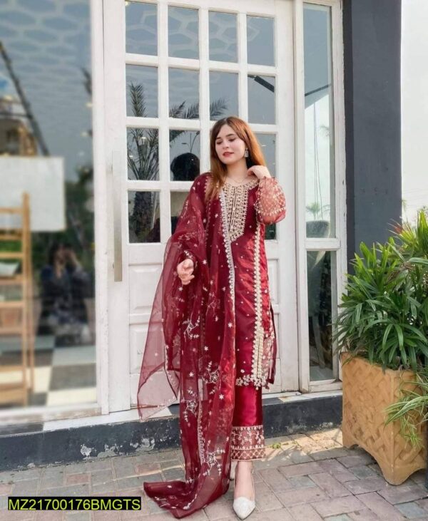 3Pc Stitched Embroidered Organza Suit