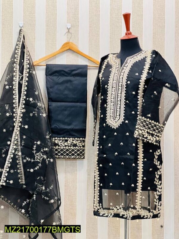 3Pc Stitched Embroidered Organza Suit - Image 2