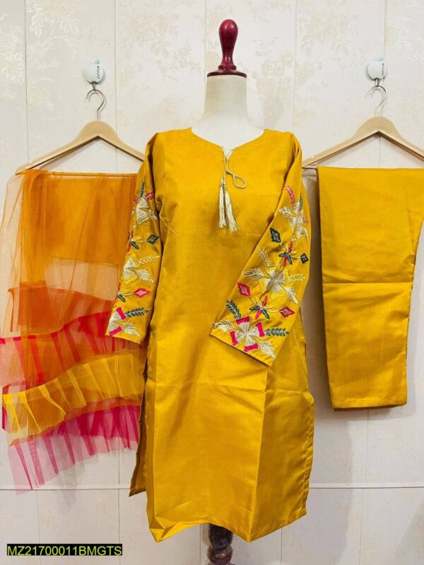 3 Pcs Stitched Katan Silk Suit