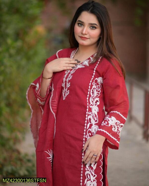 3 Pcs Stitched Organza Embroidered Suit - Image 3