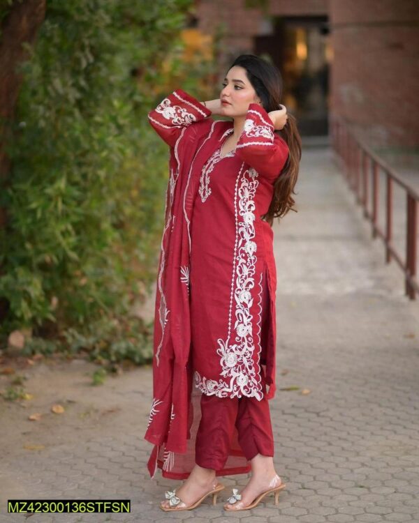 3 Pcs Stitched Organza Embroidered Suit - Image 2