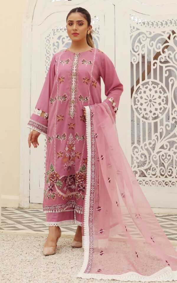 03 Piece Unstitched Lawn Embroidered Suit - Image 5