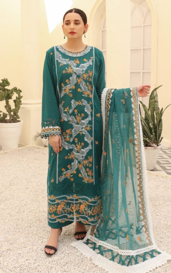 03 Piece Unstitched Lawn Embroidered Suit - Image 2