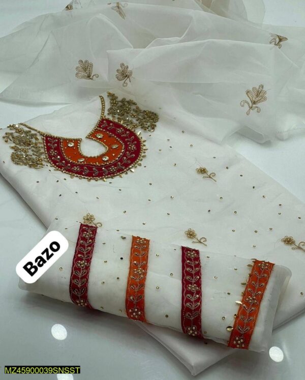 2 Pcs Unstitched Organza Embroidered Suit - Image 2