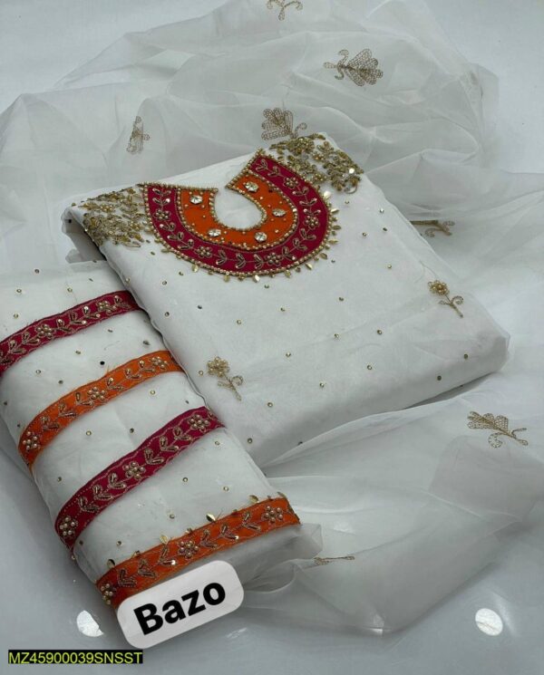 2 Pcs Unstitched Organza Embroidered Suit