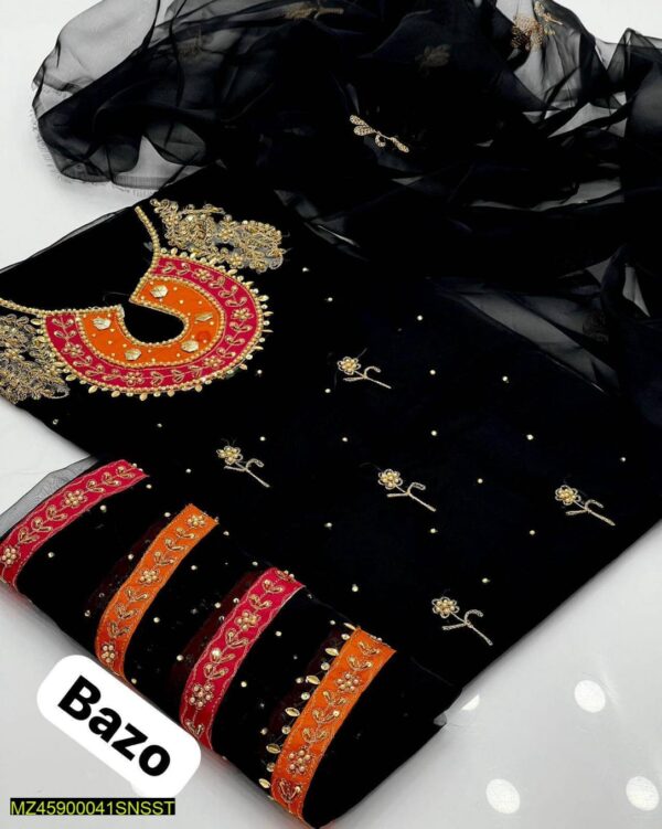 2 Pcs Unstitched Organza Embroidered Suit