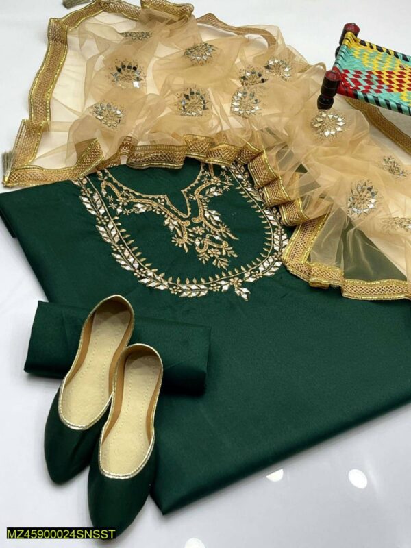 3 Pcs Unstitched Katan Silk Embroidered Suit - Image 2