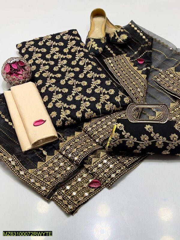 5 Pcs Unstitched Crinkle Chiffon Embroidered Suit - Image 3
