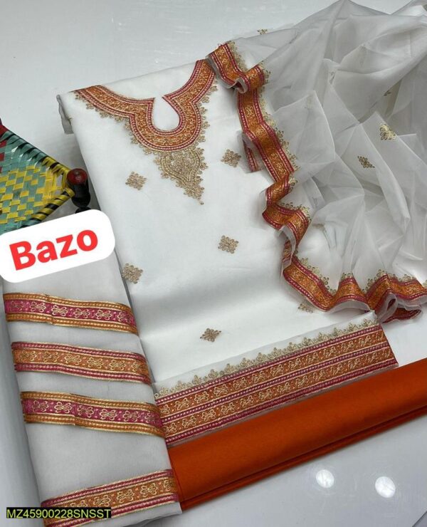 3 Pcs Unstitched Organza Embroidered Suit - Image 3