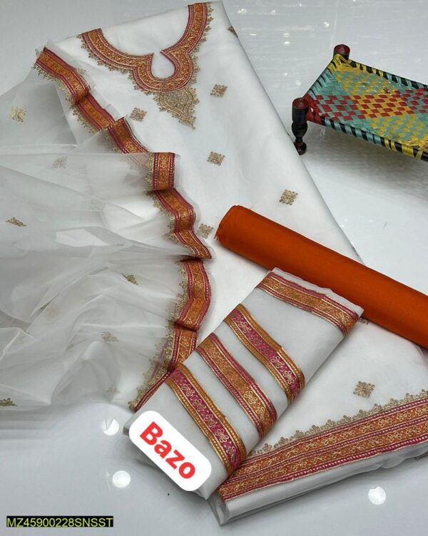 3 Pcs Unstitched Organza Embroidered Suit - Image 2