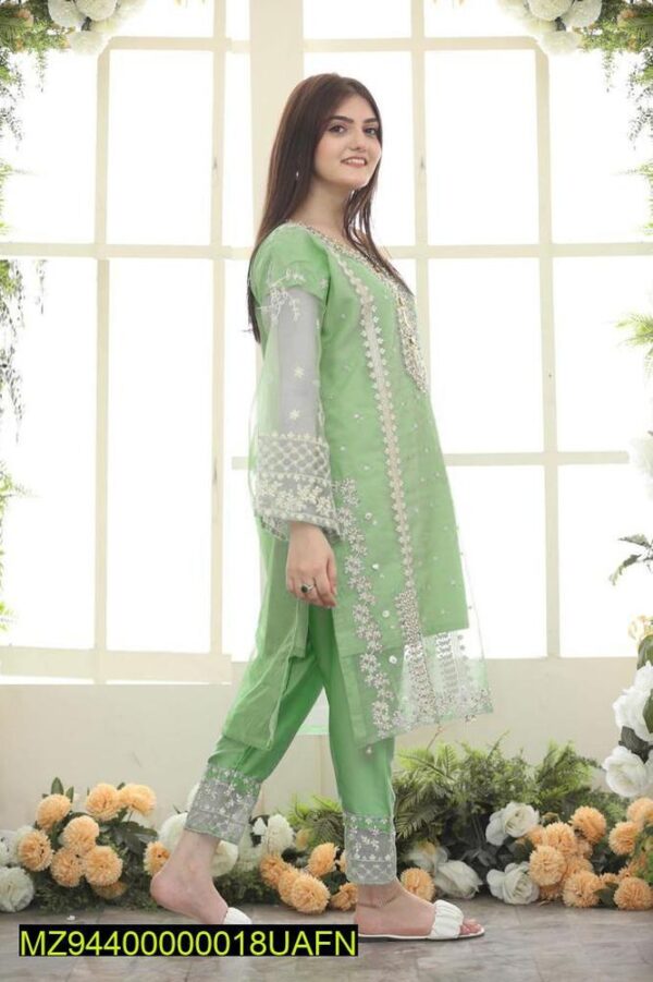 3 Pcs Stitched Fancy Organza Embroidered Suit - Image 2