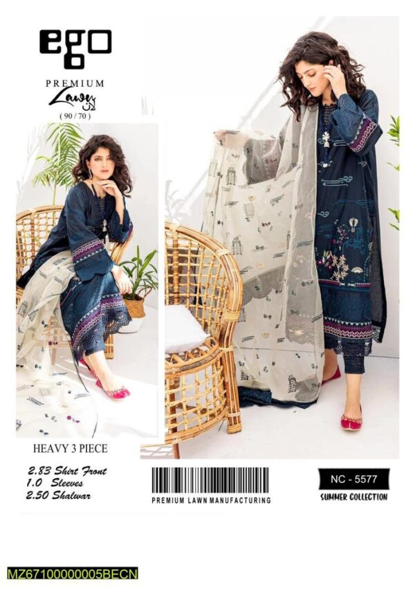 3 Pcs Unstitched Lawn Embroidered Suit