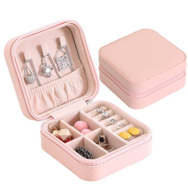 PU Leather Jewellery Organizer Box with Zipper || Ear Rings & Necklace_Bracelets Storage Box/Holder - Image 2