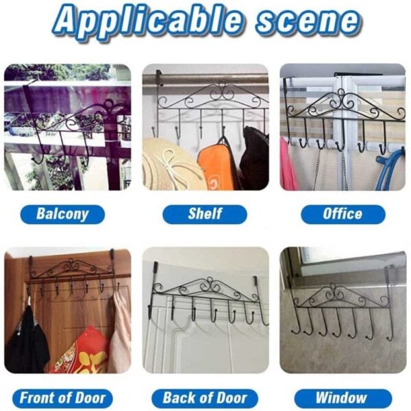 Over The Door Meetal Hanger with 7 Hooks || Multipurpose Hook Organizer, Hanging Storage Rack - Image 3