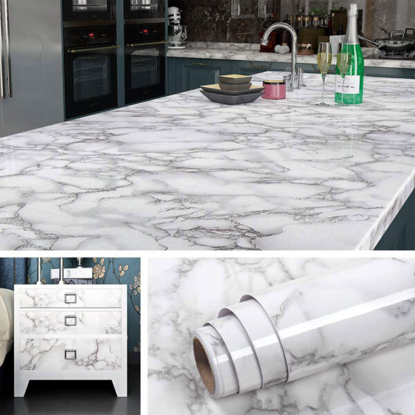 Self Adhesive Aluminum Foil Marble Sheet for Kitchen || Anti Oil and Heat Resistant Wallpaper