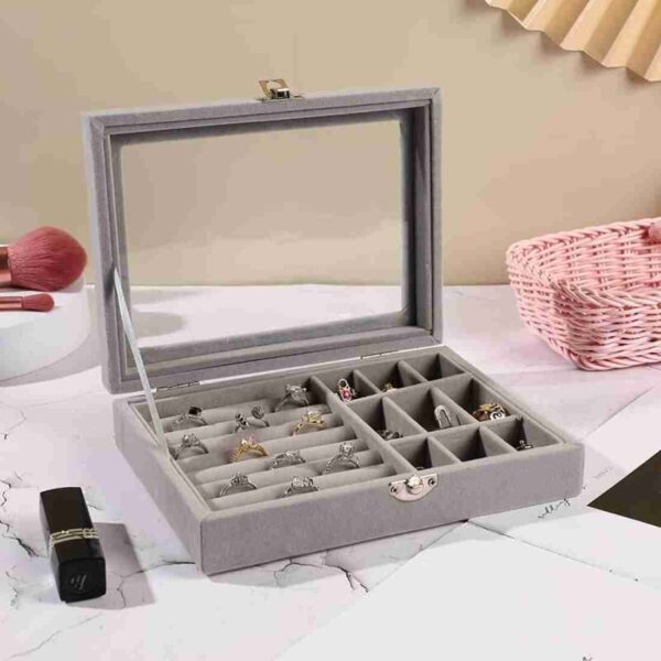 Velvet Rings & Earrings Organizer Storage Box - Image 4