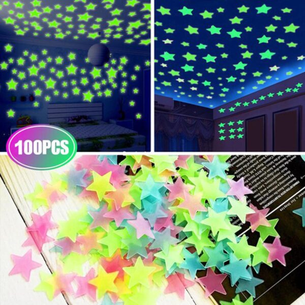 Pack of 100 - 3D Stars Glow In The Dark || Wall Stickers For Kids Baby Room Bedroom Home Decor