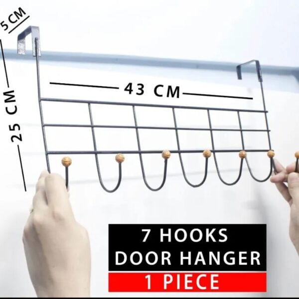 Over The Door Meetal Hanger with 7 Hooks || Multipurpose Hook Organizer, Hanging Storage Rack - Image 2