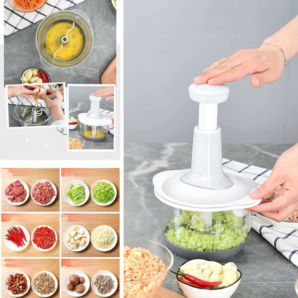 Manual Push Hand-Press 1.5 Liter Chopper For Vegetables and Meat || 3-Blades Multi-Function Food Processor