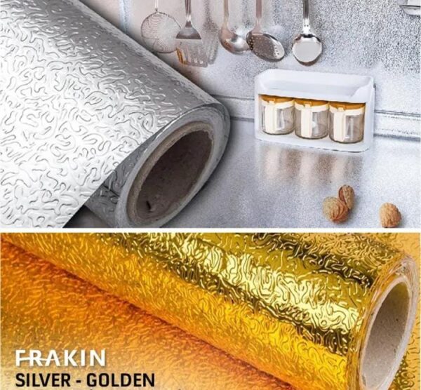 Self Adhesive Aluminium Foil Sticker Sheet Roll for Kitchen || Oil Proof Waterproof Aluminum Sheet - Image 2