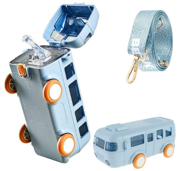 500 ML Portable Water Cup in Bus Shape || School Bus Water Bottle with Wheels,Cute Straw Braces - Image 2