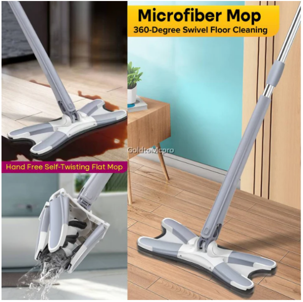 X Shape 360° Microfiber Flat Mop || Floor Cleaning Hands-Free Squeeze MOP - Image 3