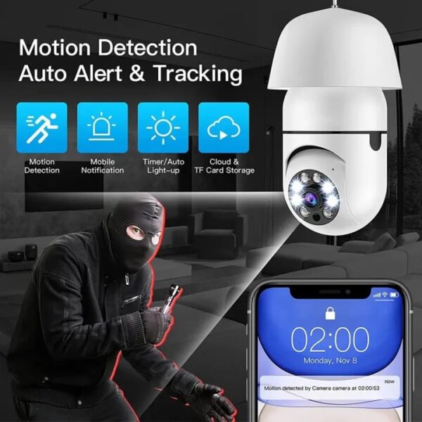 WIFI PTZ Bulb Camera v380 pro | Security Camera Panoramic WiFi Camera with Auto Tracking - Image 6