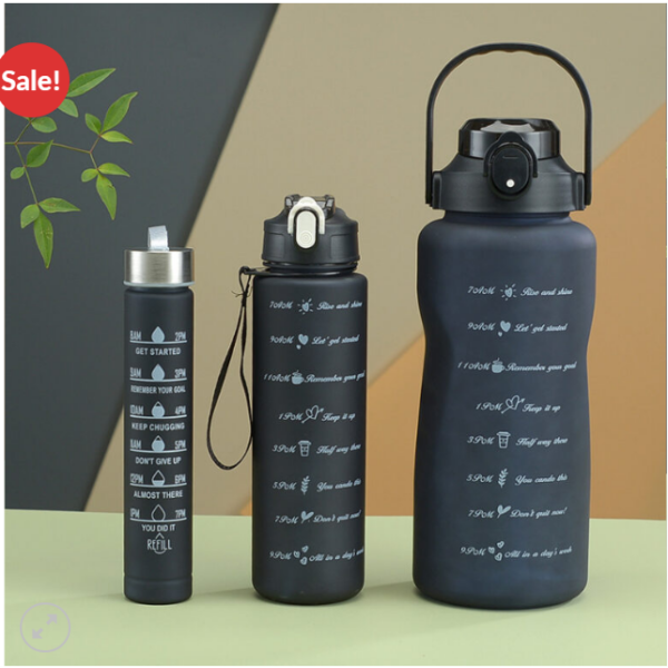 3-PCS Motivational Sports Water Bottle - Large Capacity with Straw – Colorful and Portable - Image 3