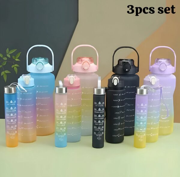 3-PCS Motivational Sports Water Bottle - Large Capacity with Straw – Colorful and Portable