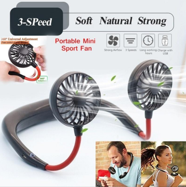 USB Chargeable 3-Speed Adjustable Mini Double Fans | Headphone Design Wearable Neckband - Image 4