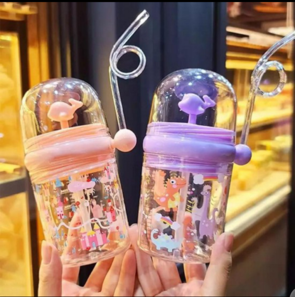 260ML Fancy Kids Water Bottle with Straw and Cover