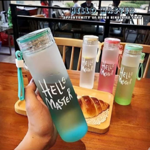 Hello Master Crystal Glass 480ML Water Bottle and Plastic LID with Box