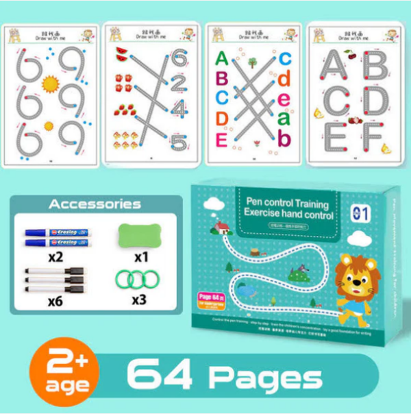 64 Pages Reusable Educational Tracing Work Book for kids