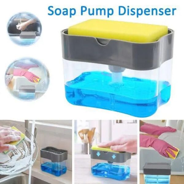 2-in-1 Pump Soap Dispenser and Sponge Caddy For Dish - Image 2