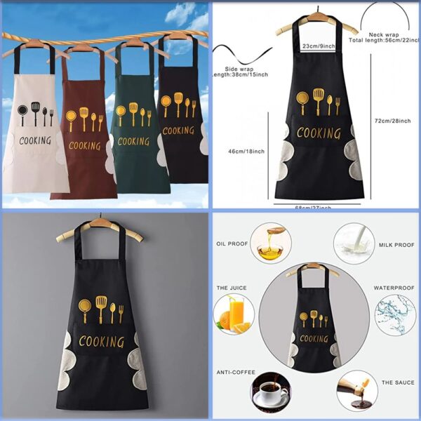 Waterproof Kitchen Apron with Hand Wipe Pockets