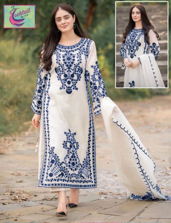 3-pcs Stitched Organza Embroidered Suit