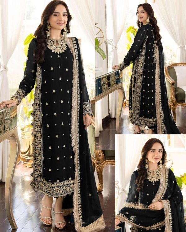 3-pcs Stitched CRINKLE CHIFFON GOTA Work Suit - Image 2