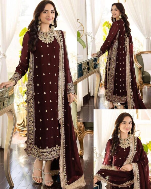 3-pcs Stitched CRINKLE CHIFFON GOTA Work Suit - Image 3