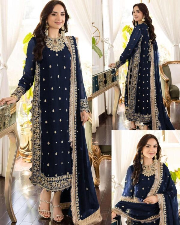 3-pcs Stitched CRINKLE CHIFFON GOTA Work Suit