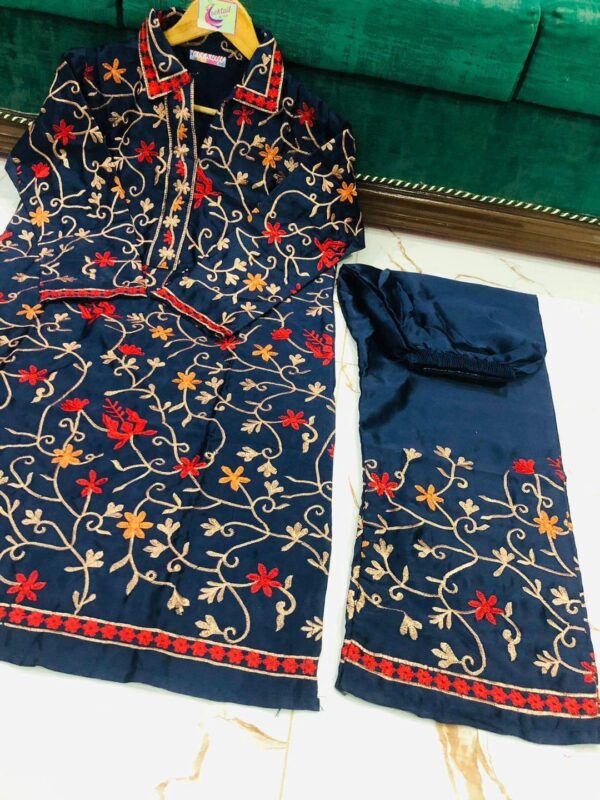 2-pcs Stitched Katan Silk Embroidered Shirt & Trouser - Image 3