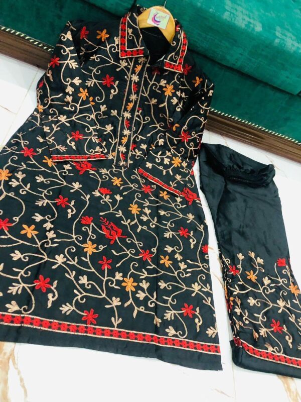 2-pcs Stitched Katan Silk Embroidered Shirt & Trouser - Image 4